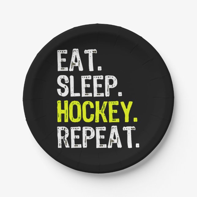 Plato De Papel Amante del hockey| Comer, Dormir, Hockey Y Repetir (Anverso)