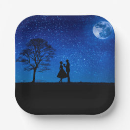 Plato De Papel Amantes bajo una luna llena   