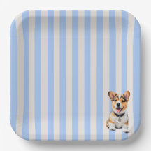 Amantes de Corgi juguetones con rayas azules y bei