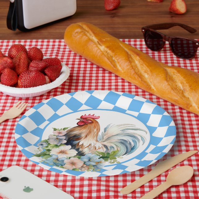 Plato De Papel Amantes de Cute Country Rooster (Picnic)