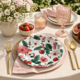 Plato De Papel Amantes de la Fresa Verano Picnic Cottagecore Flor