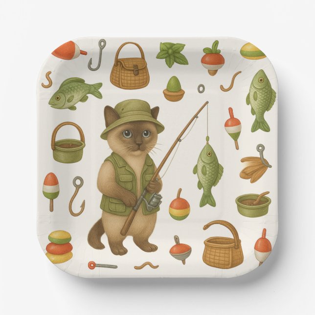 Plato De Papel Amantes de la pesca del gato (Anverso)