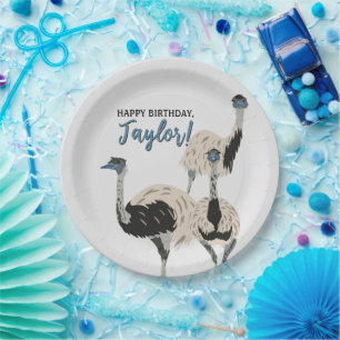 Plato De Papel Amantes de las aves de Emus Fiesta personalizado