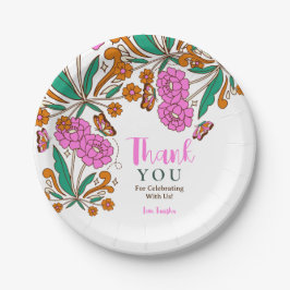 Plato De Papel Amantes de las Mariposas Rosa Floral Script Nupcia