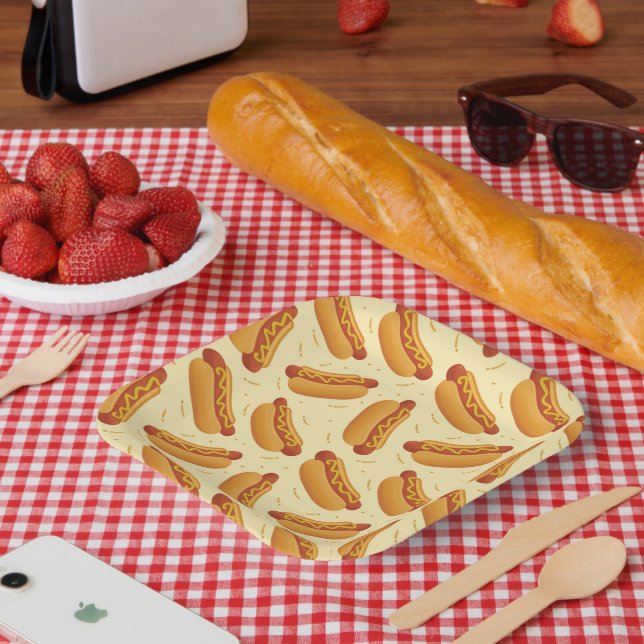 Plato De Papel amantes del fiesta de hotdog lindos (Picnic)