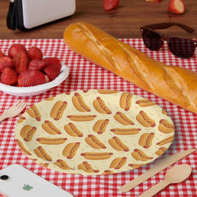 Plato De Papel amantes del fiesta de hotdog lindos  (Picnic)