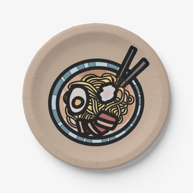 Plato De Papel Amantes del Ramen adorables japoneses (Anverso)