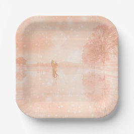 Plato De Papel Amantes en un estanque congelado