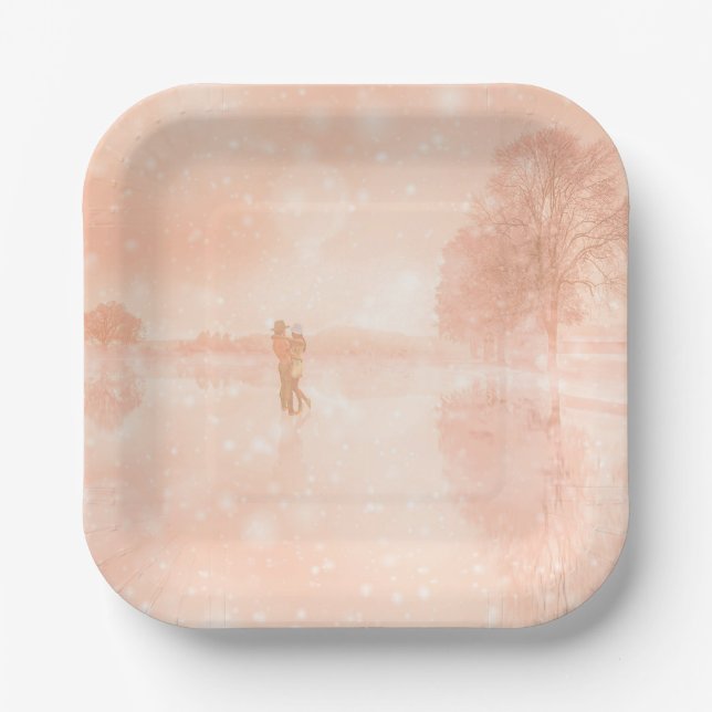 Plato De Papel Amantes en un estanque congelado (Anverso)