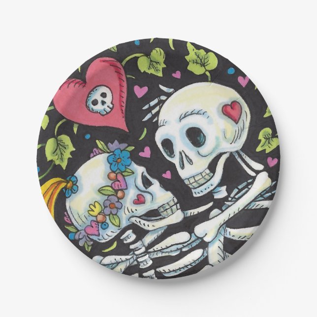 PLATO DE PAPEL AMANTES ENTRE LA MARCHA, EMBARAZO DE ESQUELETAS DE (Anverso)