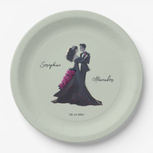 Plato De Papel Amantes Góticos Románticos Boda Elegante