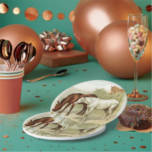 Plato De Papel Amantes lindos del caballo del vintage cualquier