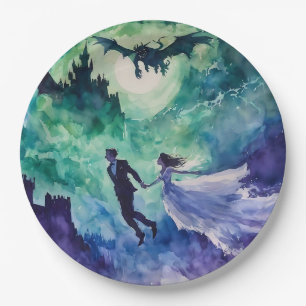 Plato De Papel Amantes voladores - Pintura de acuarela