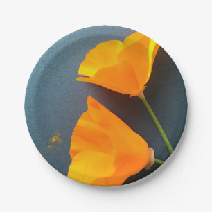 Plato De Papel Amapolas de California en azul