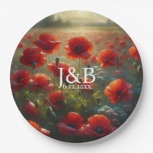 Plato De Papel Amapolas Rojas Florales Boda Personalizada