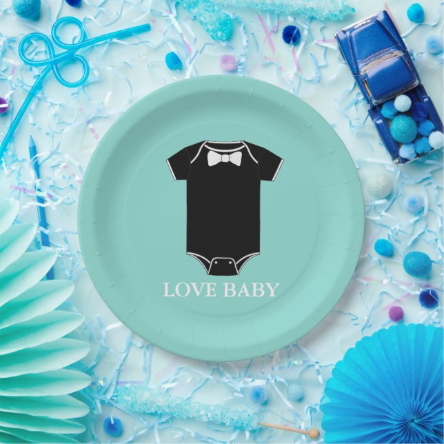 Plato De Papel Amar al bebé pequeño hombre Tuxedo Sprinkle Shower (Fiesta)