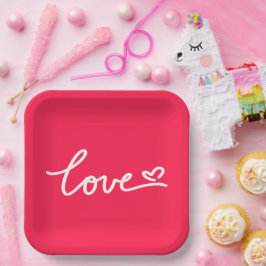 Plato De Papel Amar el texto blanco en rosa