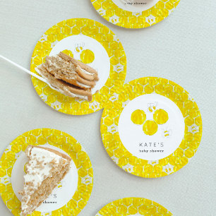 Plato De Papel Amarillo acuarela Bumble Bee Beehive Baby Shower
