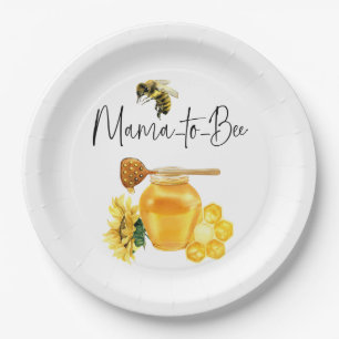 Plato De Papel Amarillo Acuarela Sunflower Bee Baby Shower