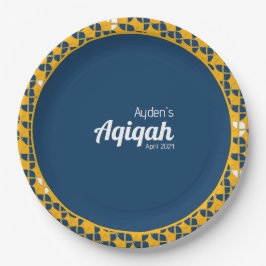 Plato De Papel Amarillo azul, Aqiqah Baby Shower