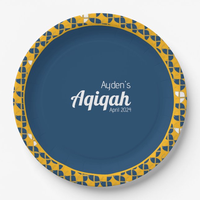 Plato De Papel Amarillo azul, Aqiqah Baby Shower (Anverso)