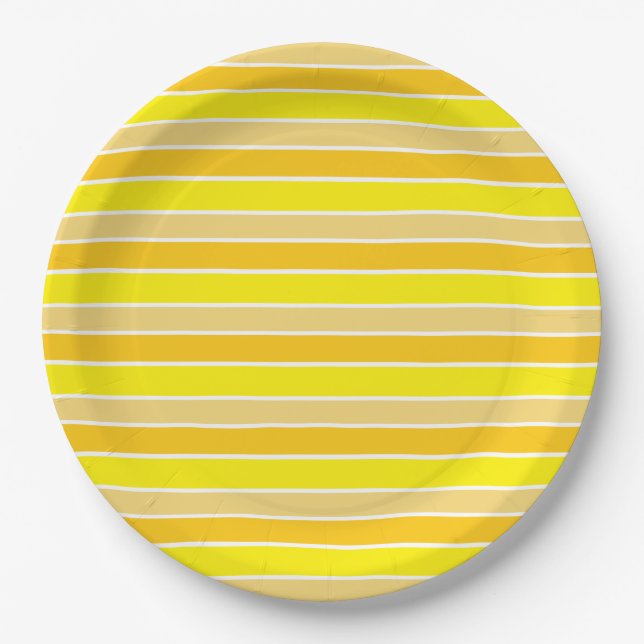 Plato De Papel Amarillo Brillante Rayado Horizontal (Anverso)