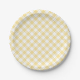 Plato De Papel Amarillo Canario de Cuadros Retro