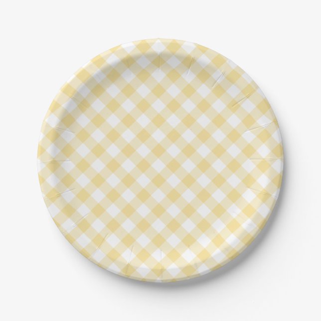 Plato De Papel Amarillo Canario de Cuadros Retro (Anverso)