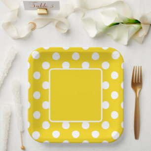 Plato De Papel Amarillo Con Lunares Blancos
