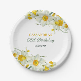 Plato De Papel Amarillo Daffodil Rustic Floral Cumpleaños
