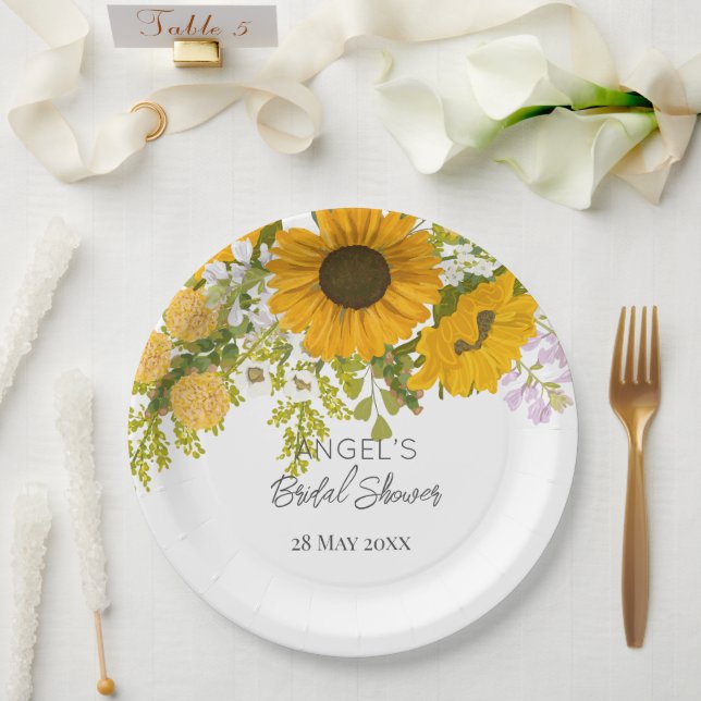 Plato De Papel Amarillo de los girasoles modernos Bouquet Bridal  (Boda)