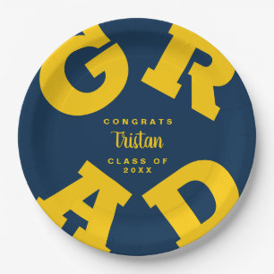 Plato De Papel Amarillo de maíz con graduación personalizada az