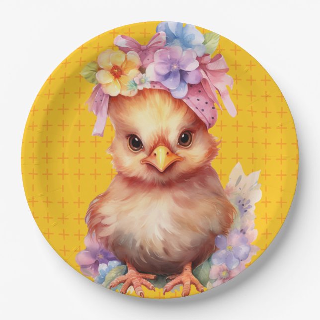 Plato De Papel Amarillo de pollo de Pascua 1 (Anverso)