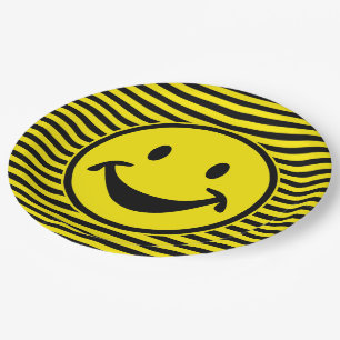 Plato De Papel Amarillo divertido y rayas + su backg. y idea