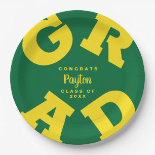 Plato De Papel Amarillo GRADO en placas verdes de graduación de P