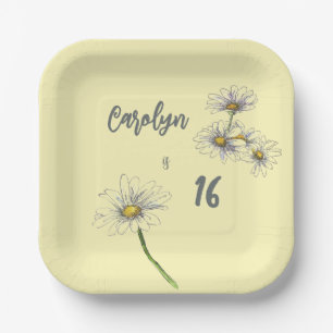 Plato De Papel Amarillo Mantequilla Daisy Cumpleaños con Nombre y