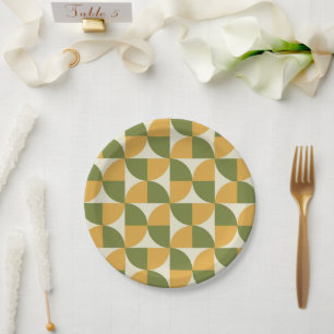 Plato De Papel Amarillo Mostaza Verde de Mitad de Siglo Semi Círc