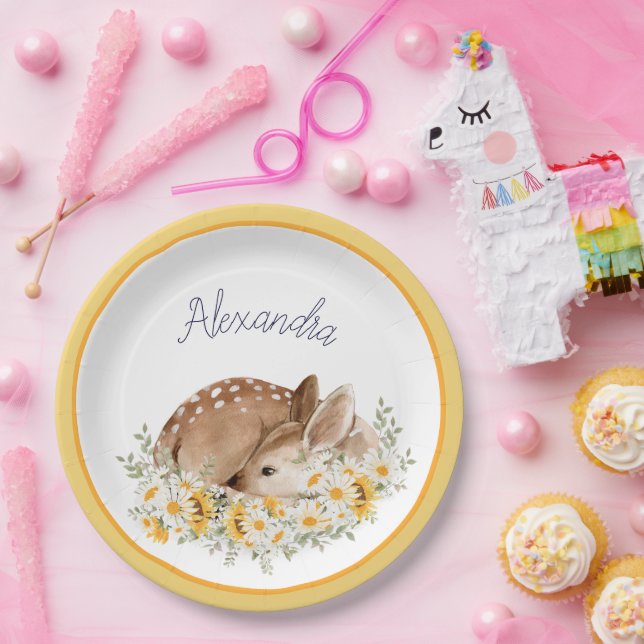 Plato De Papel Amarillo Nuestro Pequeño Querido Venado, Sunflower (Fiesta)