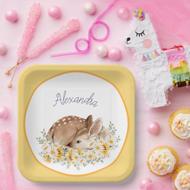 Plato De Papel Amarillo Nuestro Pequeño Querido Venado, Sunflower (Fiesta)