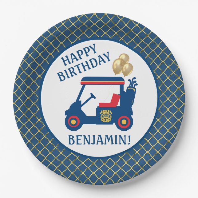 Plato De Papel Amarillo rojo azul marino personalizado (Anverso)