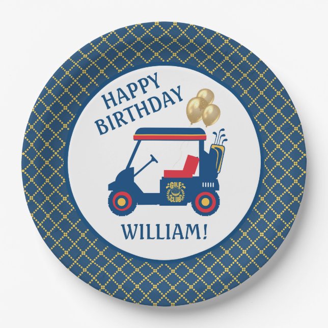 Plato De Papel Amarillo rojo azul marino personalizado (Anverso)