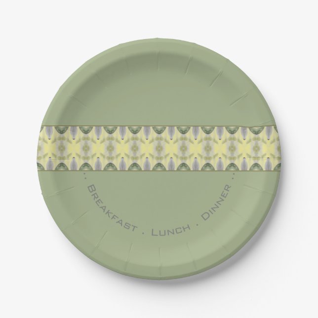 Plato De Papel Amarillo y verde suave con gris (Anverso)