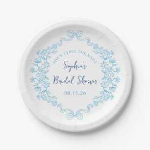 Plato De Papel "Amarra el nudo" Algo Azul Bow Ducha Bridal