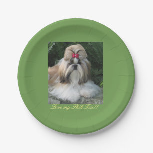 Plato De Papel Ame mi placa de Shih Tzu