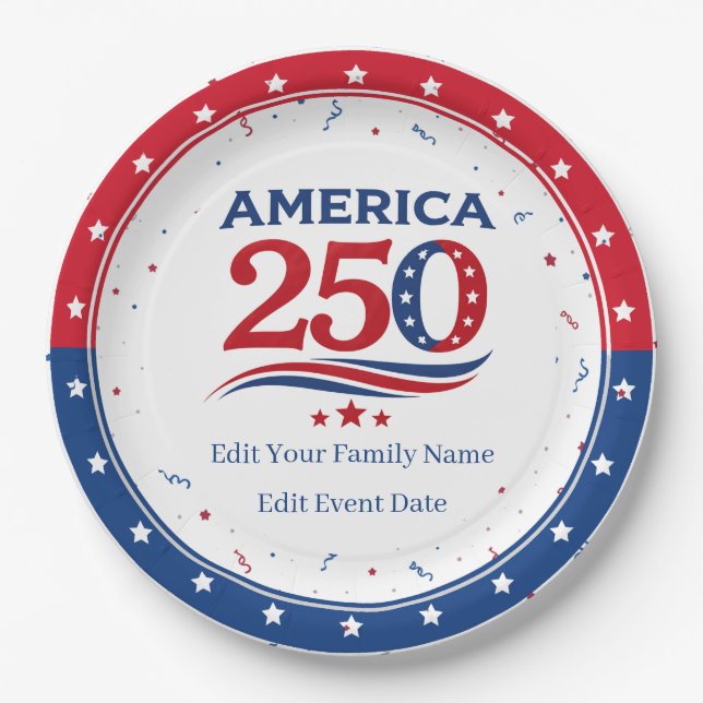 Plato De Papel AMERICA 250 - Personalized Reunion Red White Blue (Anverso)