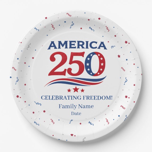 Plato De Papel AMERICA 250 - Personalized Reunion Red White Blue (Anverso)