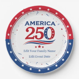 Plato De Papel AMÉRICA 250 - Rojo Blanco Azul Personalizado para 