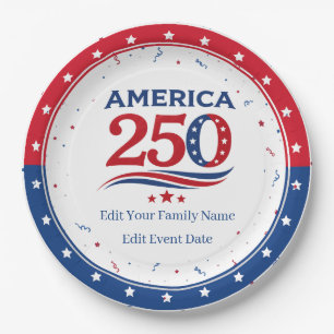 Plato De Papel AMÉRICA 250 - Rojo Blanco Azul Personalizado para