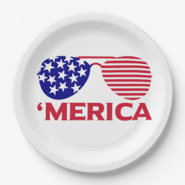 Plato De Papel América Lentes de sol azul rojo blanco