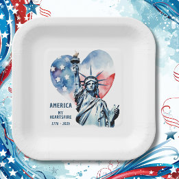 Plato De Papel América Mi Fuego del Corazón 1776-2026 Patriótico